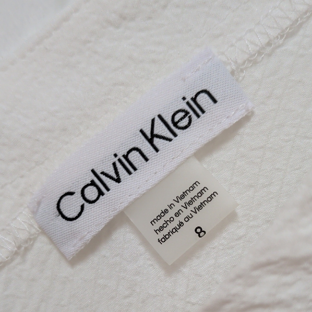 Calvin Klein Cream V-Neck Tiered Midi Dress - Picture 2 of 10